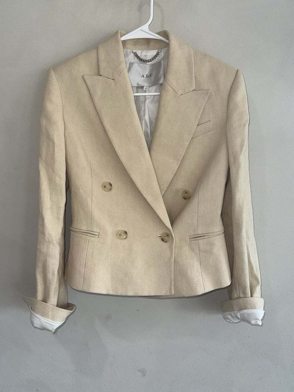 A.L.C. ALC Size 4 Blazer Womens Jacket Light Beige Cream Linen Button Up